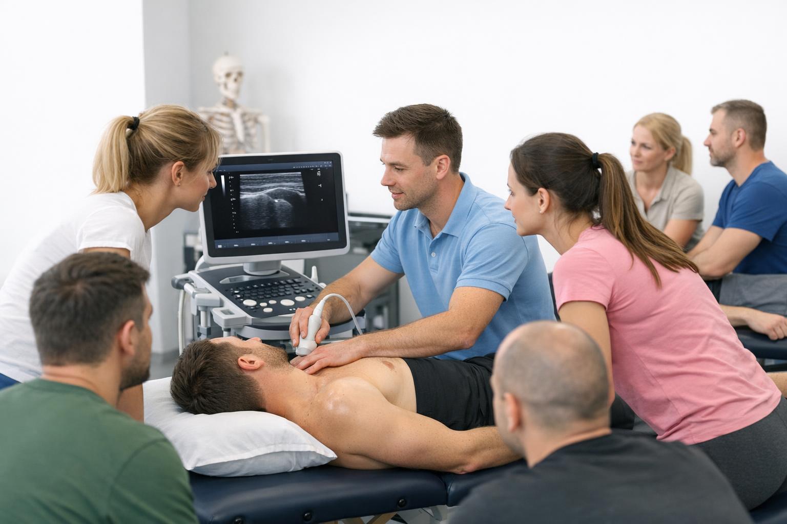 zdjęcie: warsztaty praktyczne z ultrasonografii w grupie fizjoterapeutów
